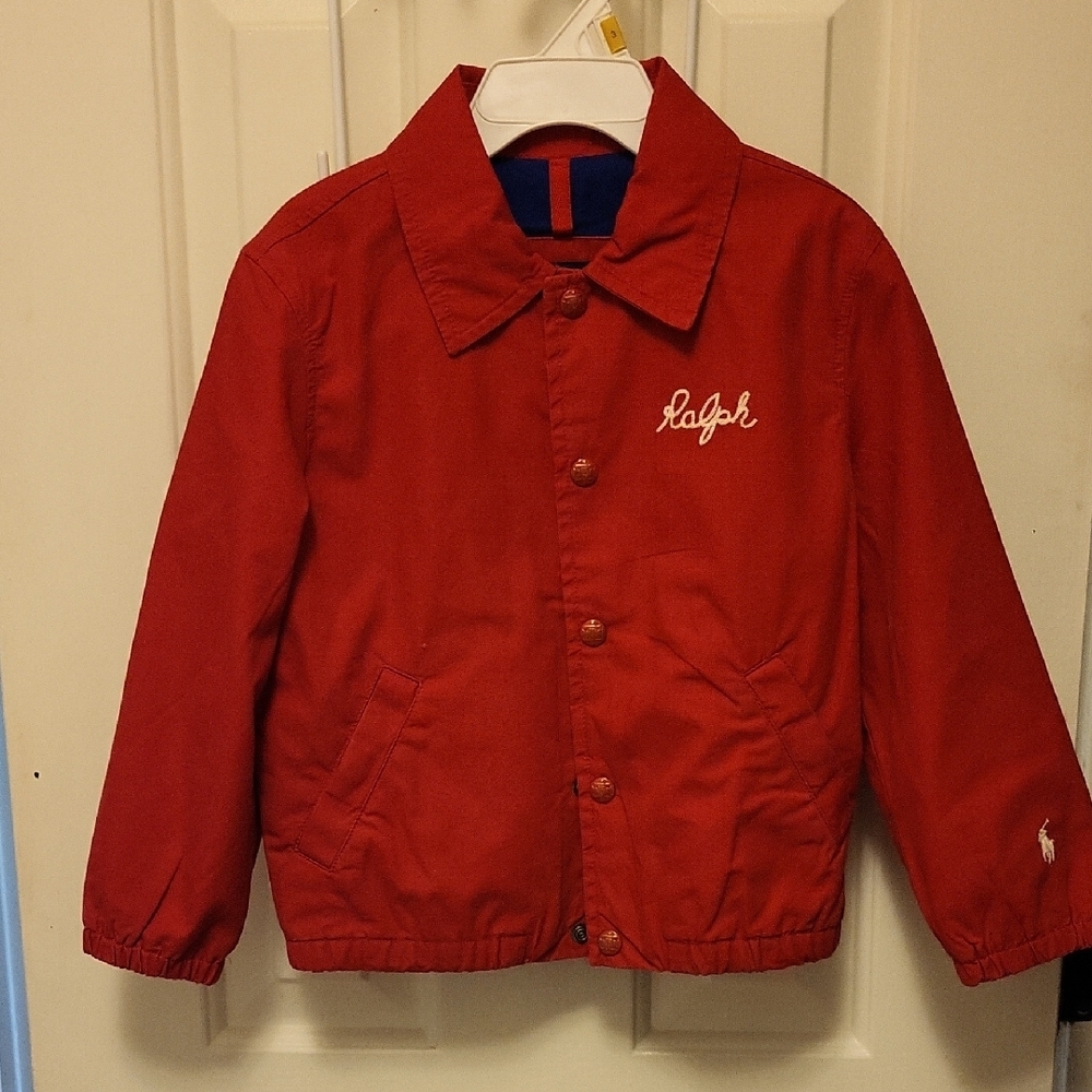 Polo by Ralph Lauren Red Raincoat with Collared Neckline